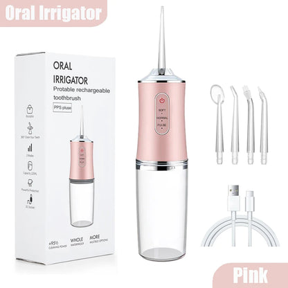 Oral Irrigator Portable Dental Water Flosser USB Rechargeable Water Jet Floss Tooth Pick 4 Jet Tip 220ml 3 Modes