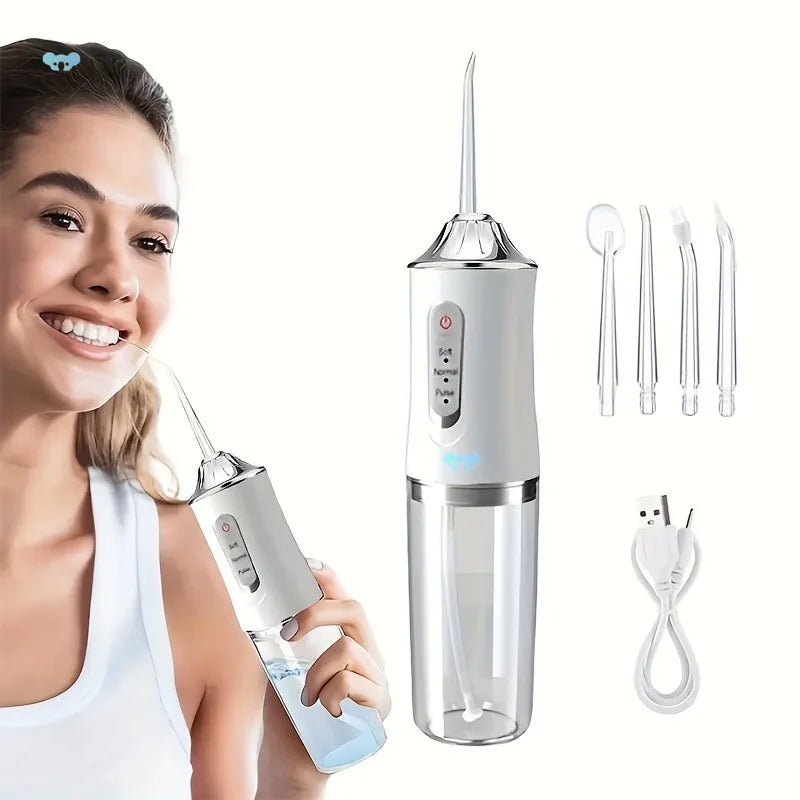 Oral Irrigator Portable Dental Water Flosser USB Rechargeable Water Jet Floss Tooth Pick 4 Jet Tip 220ml 3 Modes