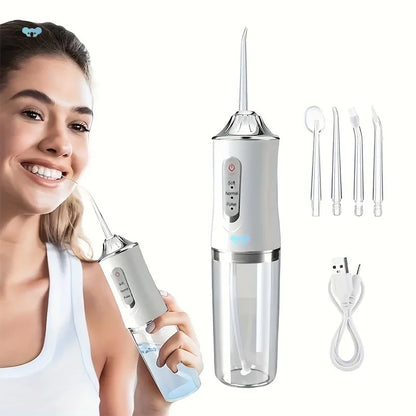 Oral Irrigator Portable Dental Water Flosser USB Rechargeable Water Jet Floss Tooth Pick 4 Jet Tip 220ml 3 Modes