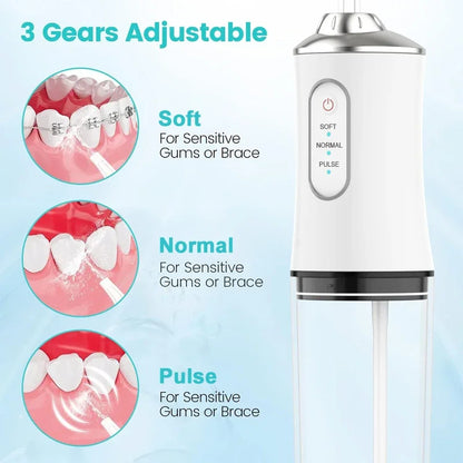 Oral Irrigator Portable Dental Water Flosser USB Rechargeable Water Jet Floss Tooth Pick 4 Jet Tip 220ml 3 Modes