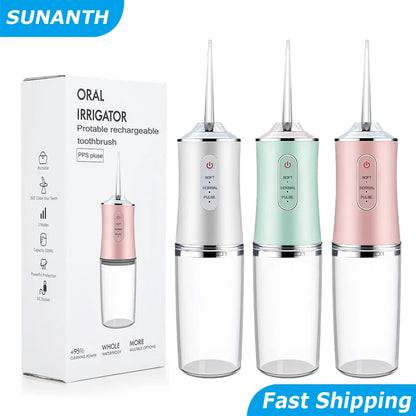 Oral Irrigator Portable Dental Water Flosser USB Rechargeable Water Jet Floss Tooth Pick 4 Jet Tip 220ml 3 Modes